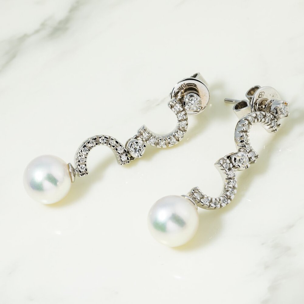 Diamond and Pearl Dangle Earrings